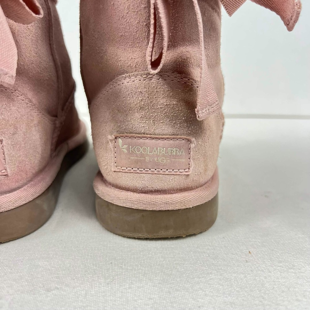 GUC Koolaburra by UGG Victoria Mini Pink Bow Winter Boots Fur Lined Girls Size 2 - Picture 11 of 14